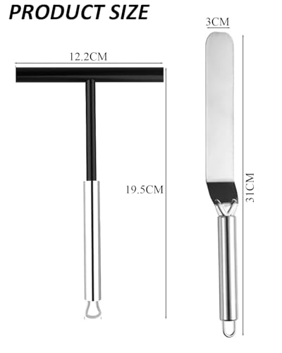Image of 2PCS Crepe Spreader & Spatula Kit, T-Shape Dosa Spreader Tool and Spatula Set with Stainless Steel Handle, Cake Turner Spreader Tool Crepe Pan Maker for Home Kitchen Utensils Dining Room