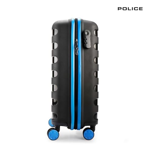 Image of Police Primex Bi-Color Trolley Bag 20 Inch | Hard PP Check-in Suitcase with TSA Lock & 8 Spinner Wheels | Lightweight Travel Luggage for Men & Women | Black /Blue (Small)