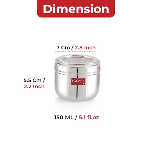 Image of HAZEL Stainless Steel Transparent Lid Containers 150ml | Versatile Storage Jars with See-Through Top | Nesting Kitchen Canisters for Spices, Snacks & Grains