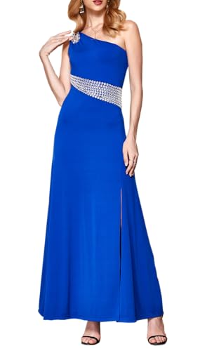 Angel-fashions Women's Hollow Out Rhinestones One Shoulder Slit Prom Dresses