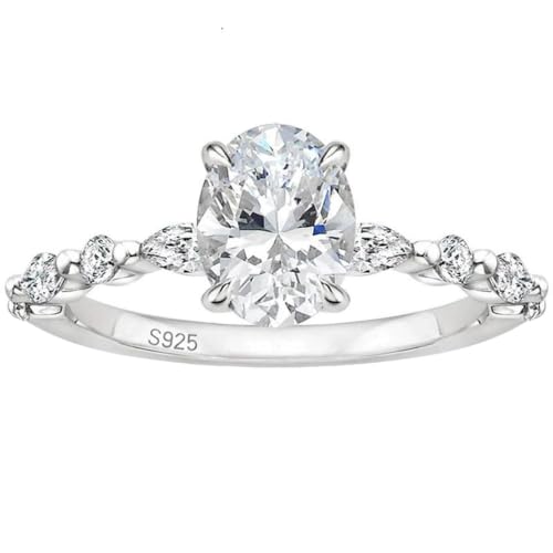 Bague de fiançailles femme argent 925 de prestige avec zircone ovale 4 griffes