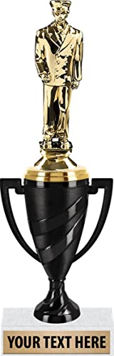 Crown Awards Firefighter Award Trophies, 11" Black Swirl Cup Trophy with Dress Fireman Figure, Engraving Included