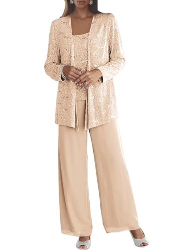 3 Pieces Chiffon Mother of The Bride Pant Suits for Wedding Sequin Grandmother of The Bride Pant Suits with Jacket