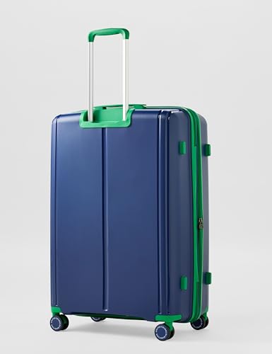 Image of United Colors of Benetton Polyester Hard Shell 8 Spinner Wheels Luggage Trolley, Cargo, Emerald Plus, Navy, Large, 76 cm