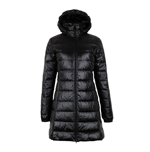 Doudoune épaisse femme longue contre le froid, grand manteau d'hiver noir avec chapeau amovible