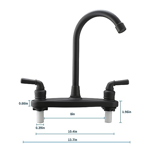 Image of RV Non-Metallic Kitchen Black Faucet Two Handle-8 inch Main Body-High Arch-360 Swivel Replace for Motorhomes, Travel Trailers,Campers