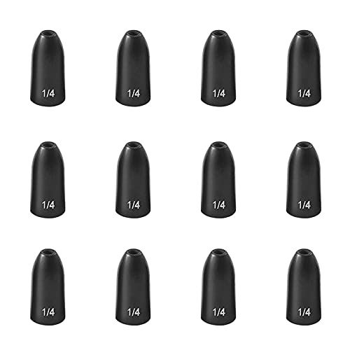 Fishfun 12 Pack Tungsten Bullet Fishing Weights, No Chip Black Anodized Worm Sinkers, 1 4oz