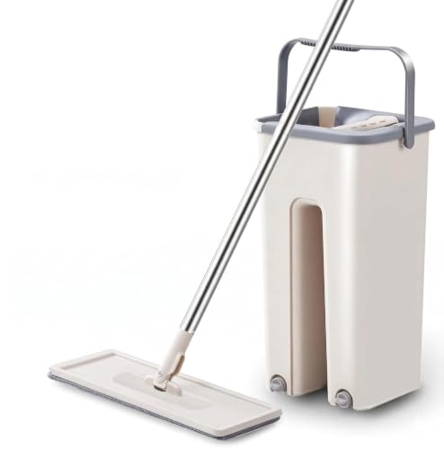 Image of Heavy-Duty 360 Spin Mop Bucket Set with Flexible Flat Head & 2 Reusable Pads - Multi-Surface Floor Cleaning System with Adjustable Handle Home Effective F1