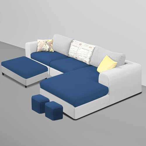 Image of Koza RHS 4 Seater L Shape Sofa Set with Center Table for Living Room (Blue Grey Fabric) Premium Fabric Sofa