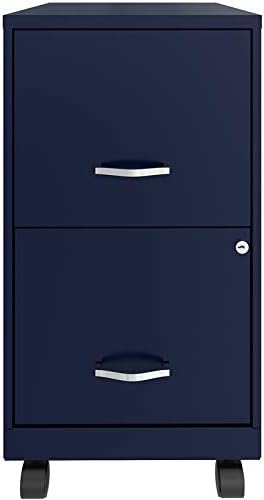 Space Solutions 18 Inch Wide Metal Mobile Organizer File Cabinet for Office Supplies and Hanging File Folders with 2 File Drawers, Navy Blue