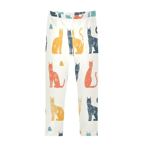 Toddler Girls Leggings Printed Yoga Pants Leggings Orange Yellow Blue Cat for Kids