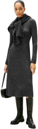 Tommy Hilfiger Damen Pullover-Kleid Soft Wool Midi-Länge, Grau (Dark Grey Heather), L