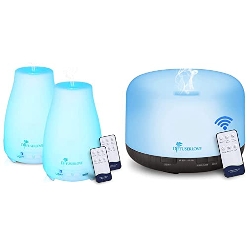 Diffuserlove Luftbefeuchter Aroma Diffuser Fernbedienung 2 Stück ätherisches Öl Diffuser mit 7 Farbe & Aroma Diffuser 500ML Ätherische Öle Ferngesteuerte Ultraschall-Aromatherapie Diffusor Cover