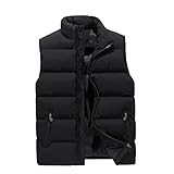 Men's Double Zipper Vest Hoodie, Fall Winter Solid Color Coat Warm Thick Waistcoat Sleeveless Loose Jacket Elegant Basic Coat Soft Work Out Parka with Pocket(A-Black,Large)