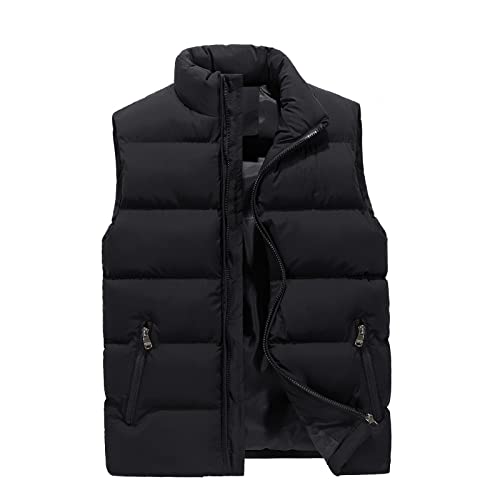 Ymosrh Work Jacket With Hood, Winter Coats For Men Work Vest Puffer Vest Men's Autumn/Winter Fashion Solid Colour Warm Down Cotton Zip Vest Waterproof Jacket Tactical Mens Hooded (4XL, Black)