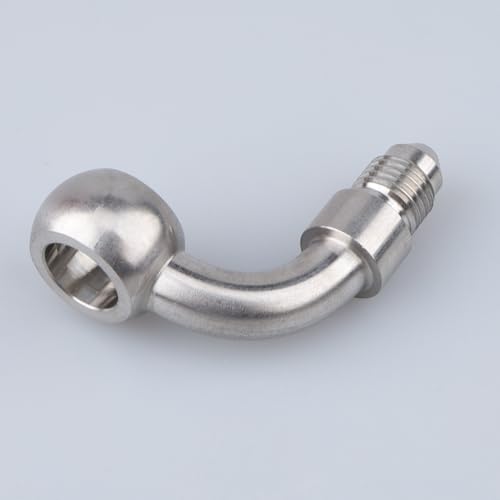 Image of Stainless Steel Banjos Brake Fitting 90 Degree -3 AN Male Flare 3 /8-24 Thread AN3 10.2mm Hole Diameter