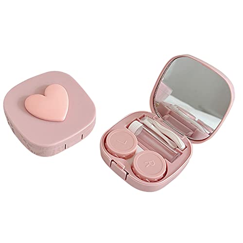 YS0911 Cute Contact Lens Case(Square And Heart) For Travel & Home Colorful Heart Lenses Remover Tool Kit With Contact Lens Box Storage Machine, Pink