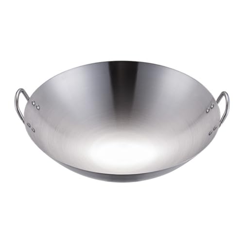 Ipetboom 1 Pieza Sartén Wok Inoxidable Doble Asas para Cocina para Freír y Saltear Hogar y Restaurantes