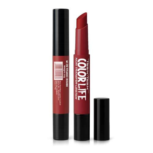 Image of TEEN TEEN Color Life Nontransfer Crayon Lipstick | Matte Finish with Built-in Primer | Waterproof & Long Lasting Lip Color | Smudge-Proof, Fade-Resistant Formula | Titanic-Rouge, 2gm