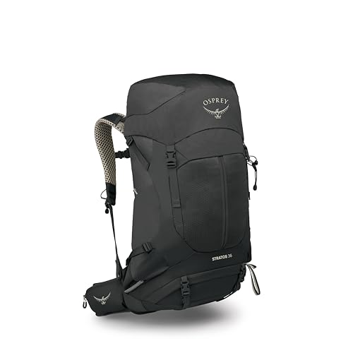 Image of Osprey Stratos 36L Men's Hiking Backpack - Lightweight Backpacking Pack with Waterproof Raincover - Camping Bag, Raven Black