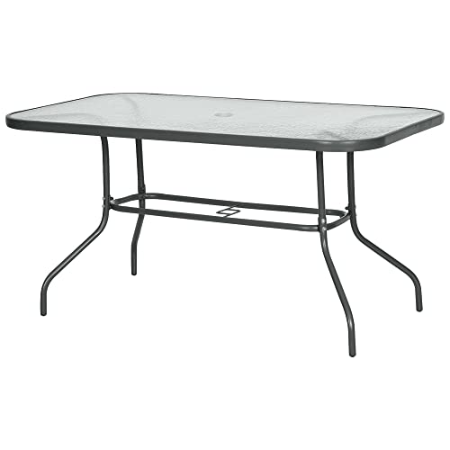 Outsunny Table de Jardin rectangulaire dim. 140L X 80l x 70H cm métal époxy Gris Plateau Verre trempé