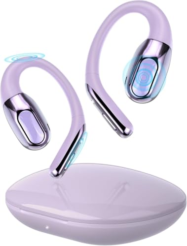 Open Ear Headphones Bluetooth 6.0 Immersive Stereo, 2026 Wireless Sports Earbuds with Wide Area Tap, 45Hrs Lightweight Comfort Ear Buds with ENC Mic, IPX7 Waterproof Earphones for Gym/Running Purple