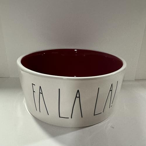 Rae -FA LA LA Dog Bowl Allside White, Red Inside Christmas - Dog Lover Bowl- Dunn by Magenta
