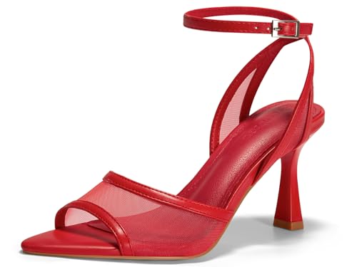 Image of Coutgo Womens Kitten Heels Sandals Pointed Open Toe Ankle Buckle Strap Summer Dress Shoes