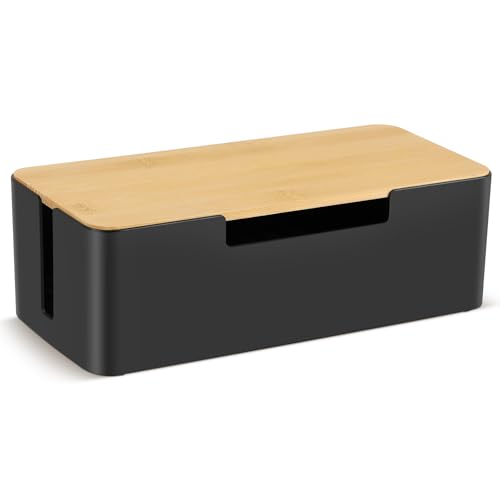 Boîte de rangement de câbles premium avec couvercle en bambou véritable