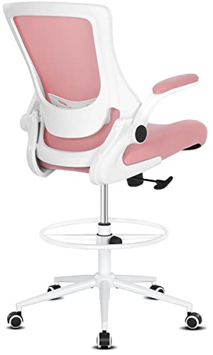 Image of Misolant Tall Office Chair, Drafting Chair for Standing Desk, High Office Chair with Adjustable Lumbar Support, Flip-up Arm and Footrest Ring, Tall Drafting Chair for Bar Height Desk