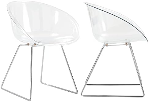Acrylic Chairs Clear Dining Chairs Set of 2, Transparent Shell and Metal Legs Plastic Side Chairs for Kitchen and Dining Room, Living Room (Transparent)
