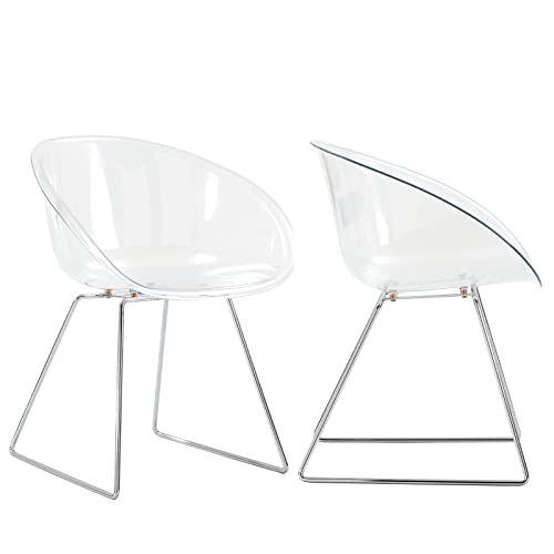 Acrylic Chairs Clear Dining Chairs Set Of 2, Transparent Shell And Metal Legs Plastic Side Chairs For Kitchen And Dining Room, Living Room (Transparent) #TOP1