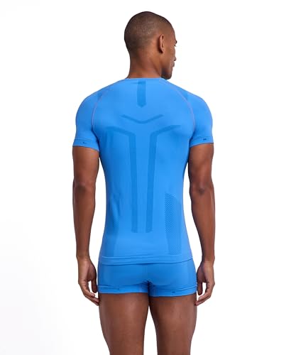 FALKE Warm Round Neck M S/s TS Hilo Funcional Secado rápido 1 Pieza, Capa de Base Superior Hombre, Azul Blue Note 6545, L