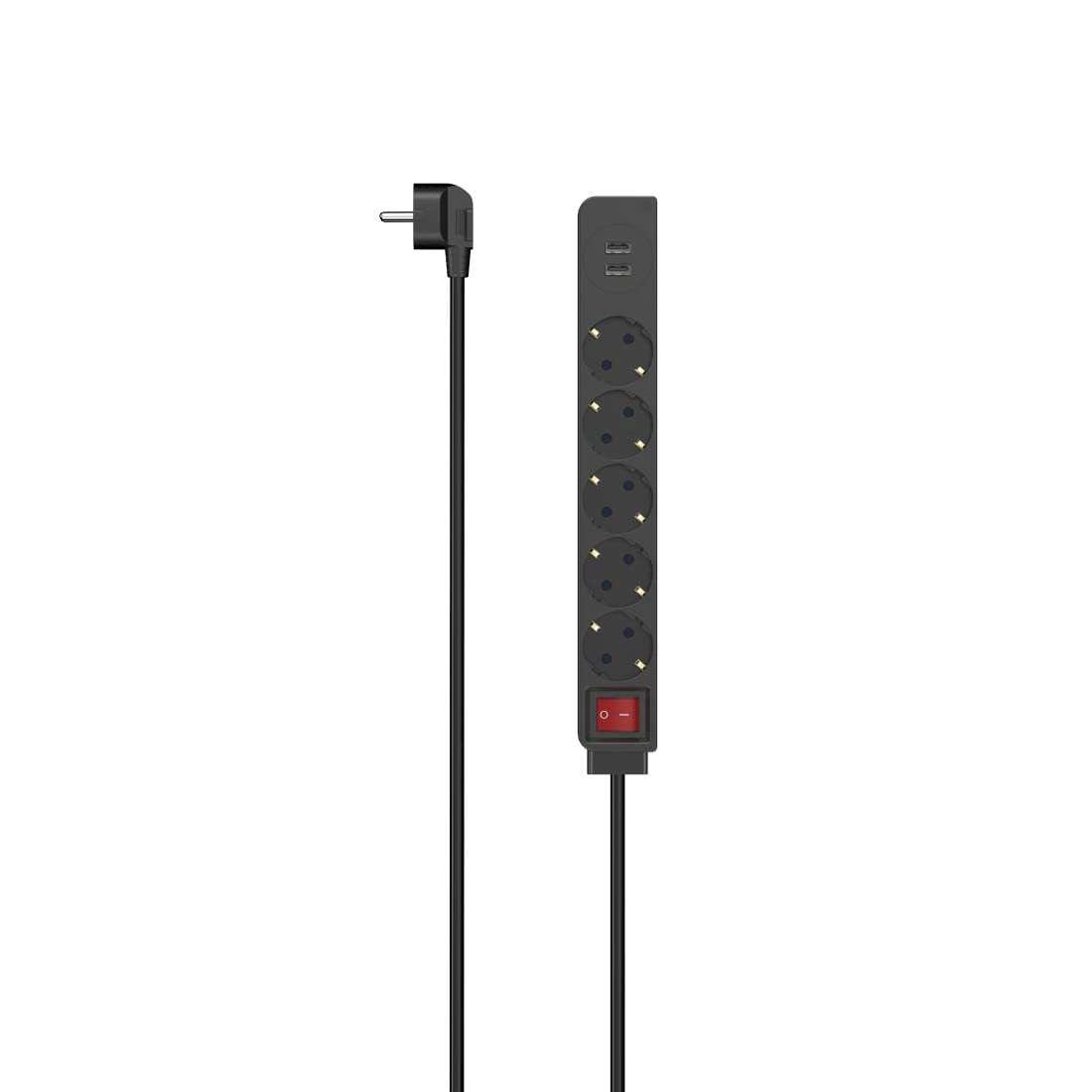 Hama - 5-way earthed socket, earthed plug, 1.4 m cable, black, with on/off switch, 2 USB A 17 Watt
