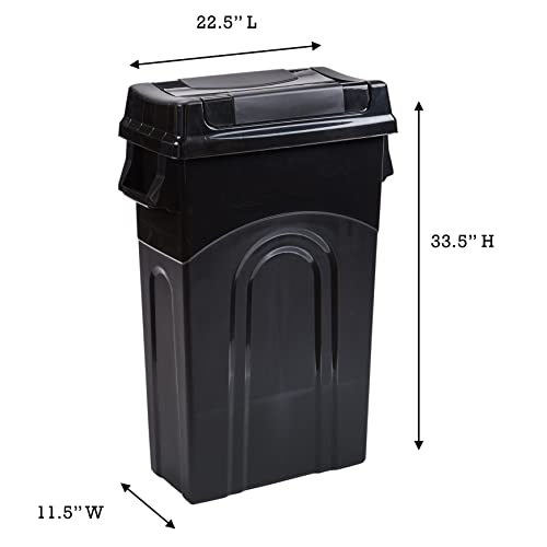 United Solutions Highboy Waste Container with Swing Lid, 23 Gallon, Space Saving Slim Profile and Easy Bag Removal, Handles for Easy Carrying, Indoor/Outdoor Use, Black (Pack of 1)