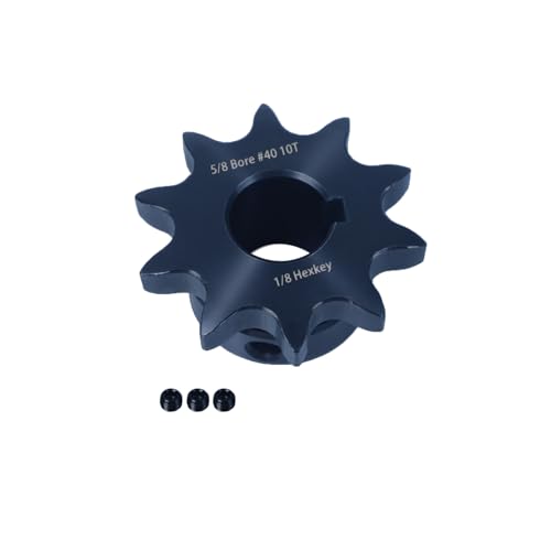 Image of #40 Roller Chain Sprocket 10 Tooth 5 /8 inch Bore (3 /16 inch Keyway) Black Oxide Rust-Proof with 3 Set Screws & Keyway for Mini Bike Go-Kart Clutch, Hardened 1045 Steel 40BS10-5 /8