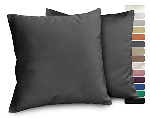 BEAUTEX Lea Samt Kissenhüllen 2er Set, Premium Kissenbezug, Sofa- und Dekokissen, Größe und Farbe wählbar (60x60 cm, Anthrazit)