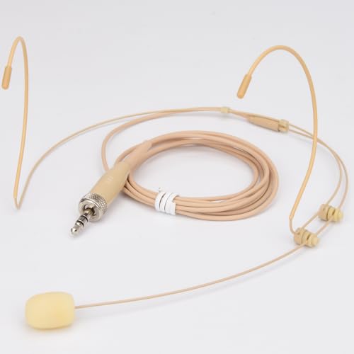 YXG Headworn Earset Double Over Ear Hanging Mic Beige Low Profile Light-Weight Microphone Compatible with Sennheiser Wireless System Bodypack Transmitter, with 3.5mm Female Screw Plug