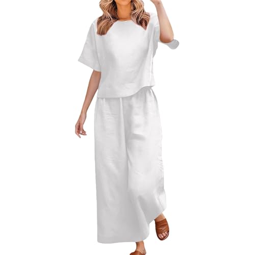 Ensemble deux pièces d'été pantalon large et haut blanc léger grande taille XXXL