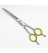JIM PRO 7" Curved Dog Grooming Scissors with Safety Round Tips, Light Weight Professional Pet Gro...