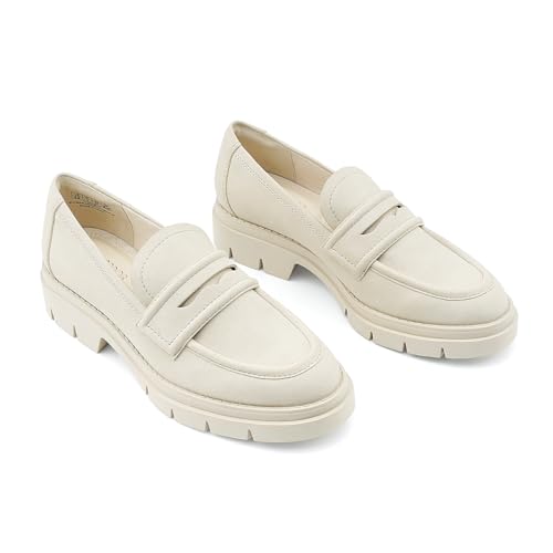 JENN ARDOR Women's Chunky Loafers Slip On Lug Sole Penny Loafer Comfort Casual Round Toe Mid Heels Platform Work Shoes