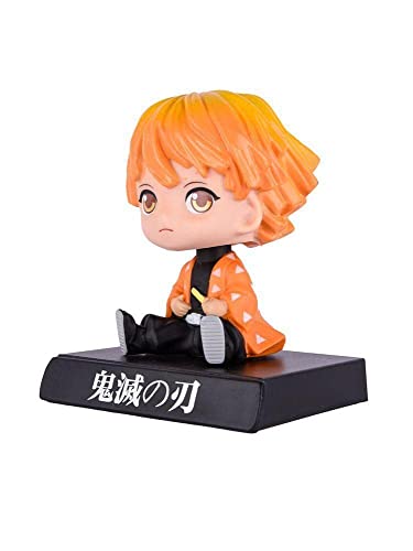 Image of AUGEN Super Hero Zenitsu Demon Slayer Action Figure Limited Edition Bobblehead with Mobile Holder for Car Dashboard, Office Desk & Study Table (Pack of 1)(Plastic)