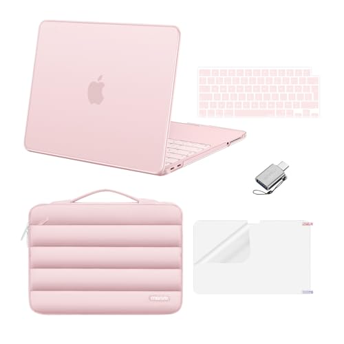 MOSISO Compatible with MacBook Neo Case 13 inch Laptop with A18 Pro chip 2026 A3404 5 in 1 Scratch-Resistant Hard Shell Puffy Sleeve Bag Keyboard Skin Screen Protector and Type C Blush