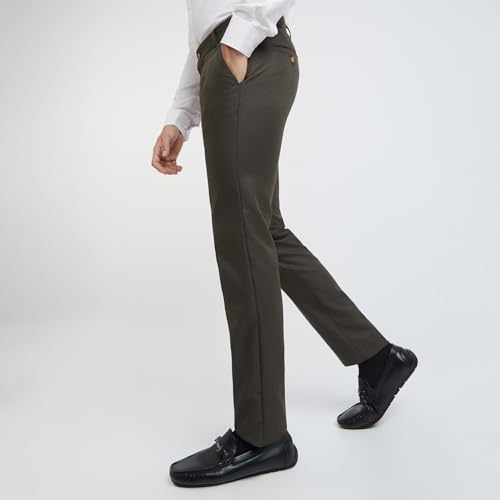 Image of Raymond Men's Slim Fit Mid Rise Structure Pattern Poly Viscose Blend Flat Front Formal Trouser