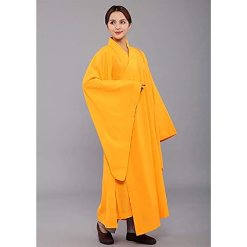 AMhuui Meditation Robe Wide, Shaolin Unisex Monk Kung Fu Long Robes Gown Kung Fu Uniforms Martial Arts Clothing Monk Robe Traditional Men's Long Gown Buddhist Cover