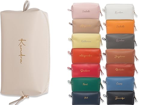 Personalized Bridesmaid Makeup Bag, Customized Wedding Gift, Toiletry Bag, Bridal Shower, Bachelorette (Beige)