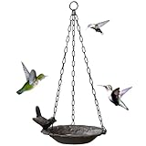 Meanplan Hanging Bird Baths for Outdoors Cast Iron Feeder Cast Design Heavy Duty Metal Bird Water Feeders Tray Bowl Accessories Suitable for Outside Patio Garden Yard Balcony Deck Decoration