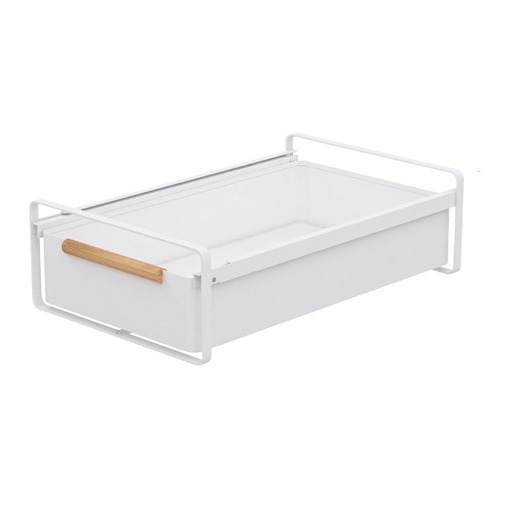 Lirhiqygf Narrow 1-Layer [Short] White Stackable Closet Organizer Drawer, Pull-Out Storage Basket With Wood Handle, Carbon Steel Wardrobe Bin (Narrow 1-Layer [Short] White)