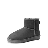 DREAM PAIRS Snow Boots for Women Genuine Suede Faux Fur Lining Anti-Slip Warm Winter Booties Slip On Memory Foam Ankle Boots FuzzyClassicⅡ Low Boots,Size 9,Grey,SDSB2432W