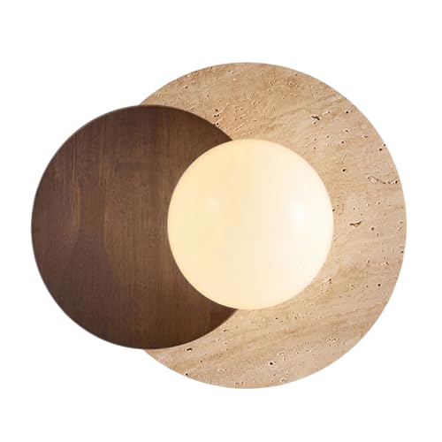 Image of Marble Wall Lamp, Bathroom Vanity Light Fixtures, Wall Mount Lamp, Over Mirror, Stone Wall Sconces, Vintage Wall Light with Wood and Stone Shade, for Porch Workshop Kitchen Living Room